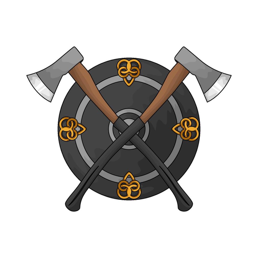 crossed axe with shield vector