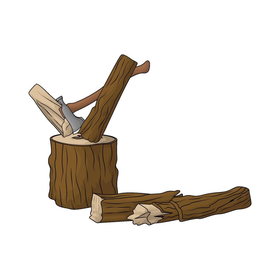 axe and wood trunk vector