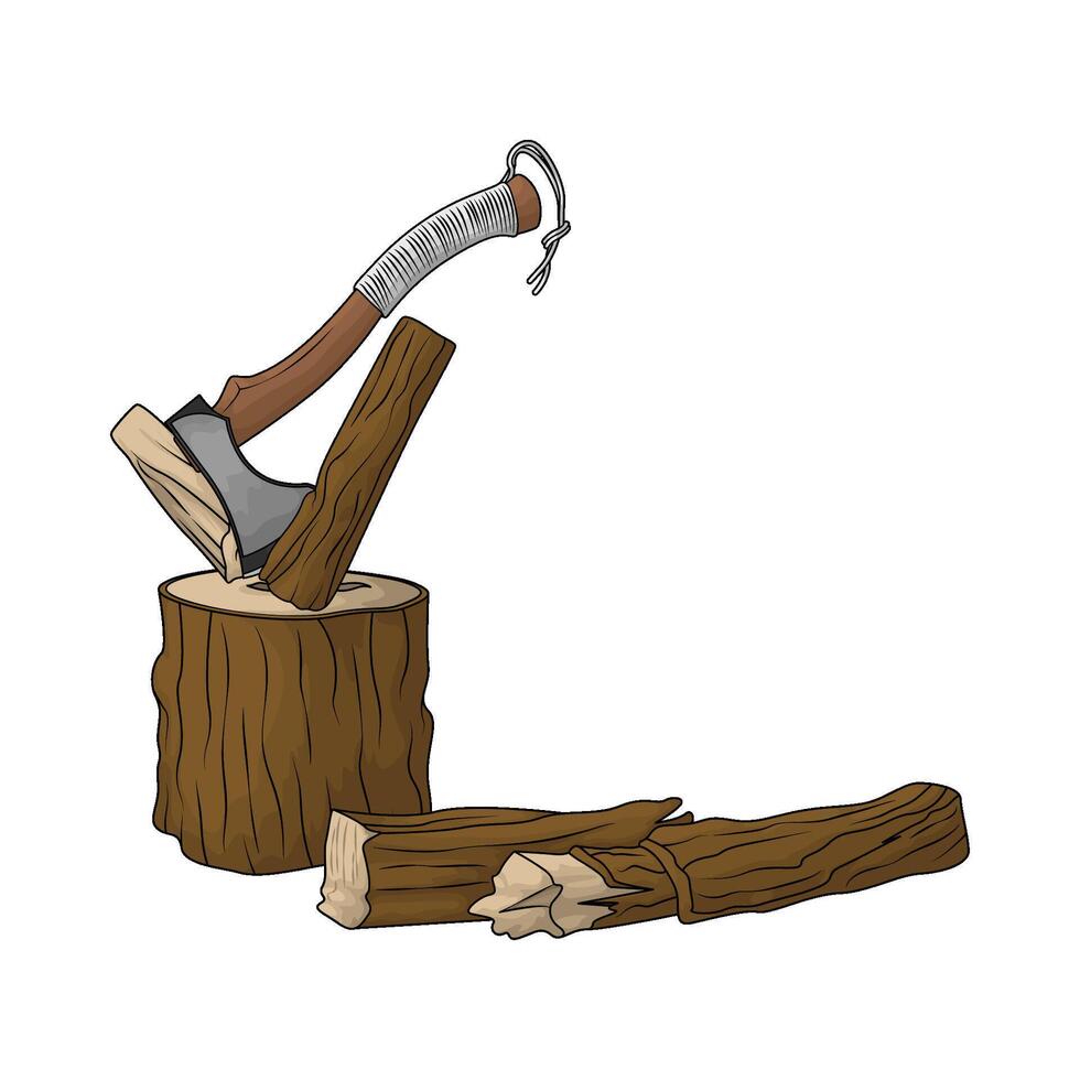 illustration of axe and wood trunk vector