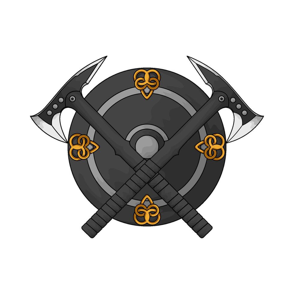 illustration of shield and crossed axe vector