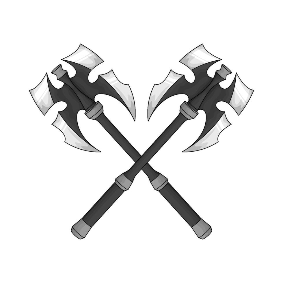 crossed medieval axe illustration vector