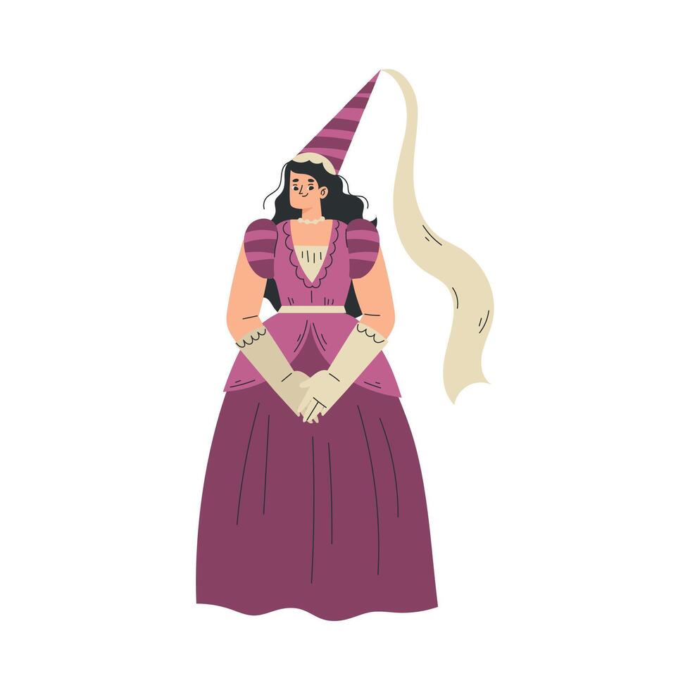 Medieval Woman Queen Character in Standing Pose Illustration vector