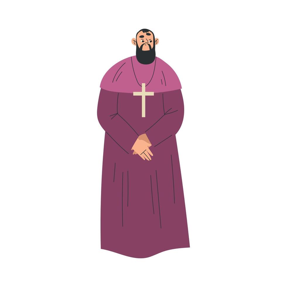 Medieval Man Priest Character in Standing Pose Illustration vector
