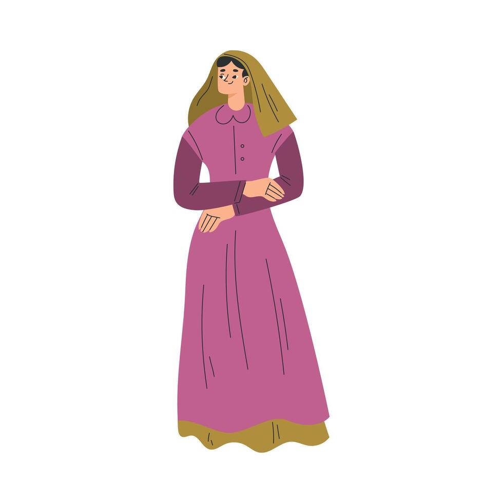Medieval Woman Nun Character in Standing Pose Illustration vector