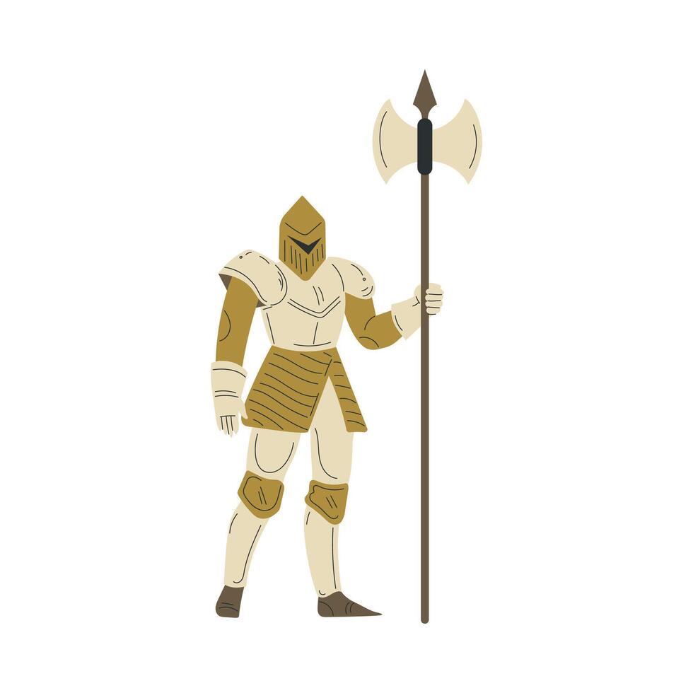 Medieval Man Knight or Guard Character in Standing Pose Illustration vector