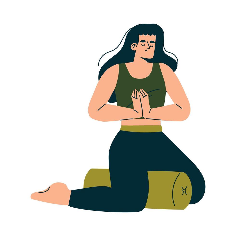 Meditation with Woman Character Sitting on Roll Illustration vector