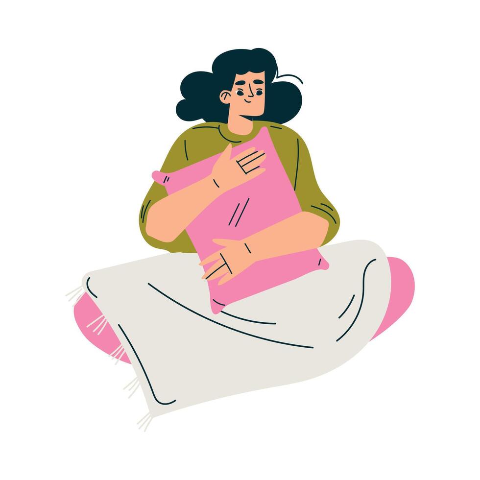 Meditation with Woman Character with Pillow Sitting in Lotus Pose Illustration vector