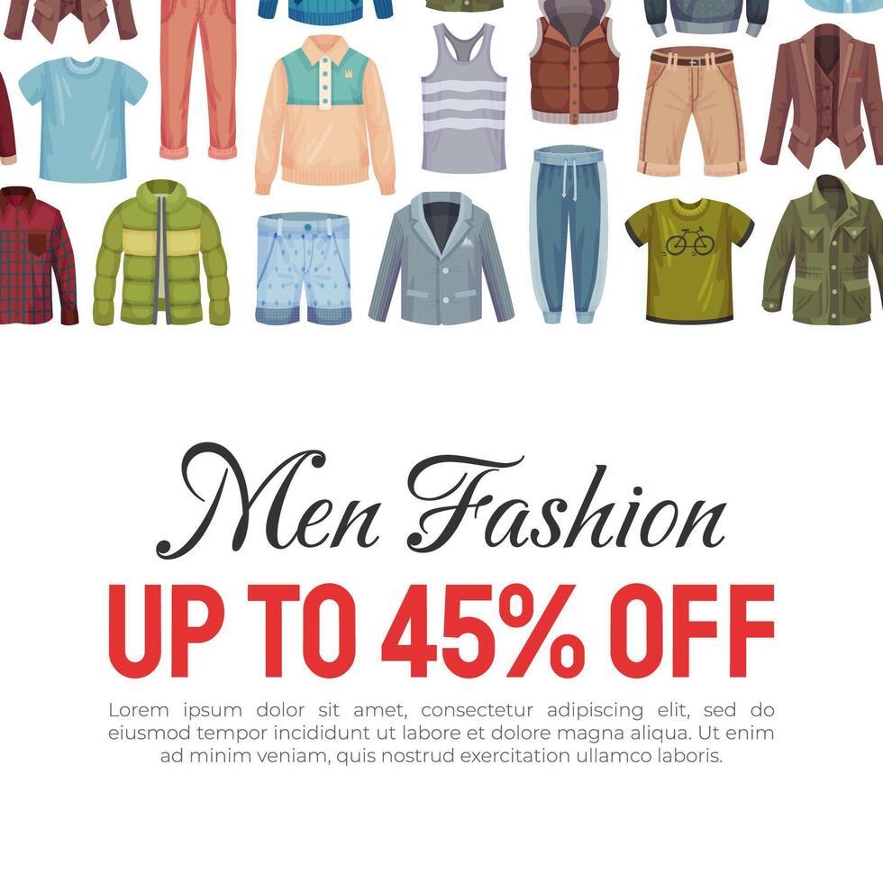 Man Fashion Clothes Banner Design with Sale Offer Template vector