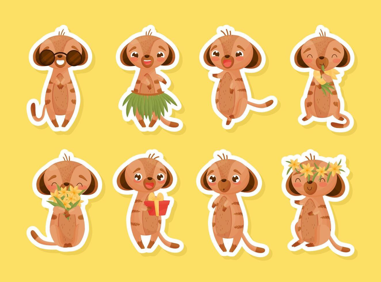 Meerkat Cute Animal with Pretty Snout Empty Sticker Set vector