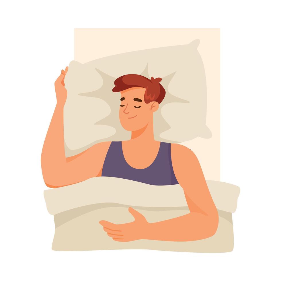 Man Character Sleep Supports Immunity Engaged in Healthy Lifestyle Illustration vector