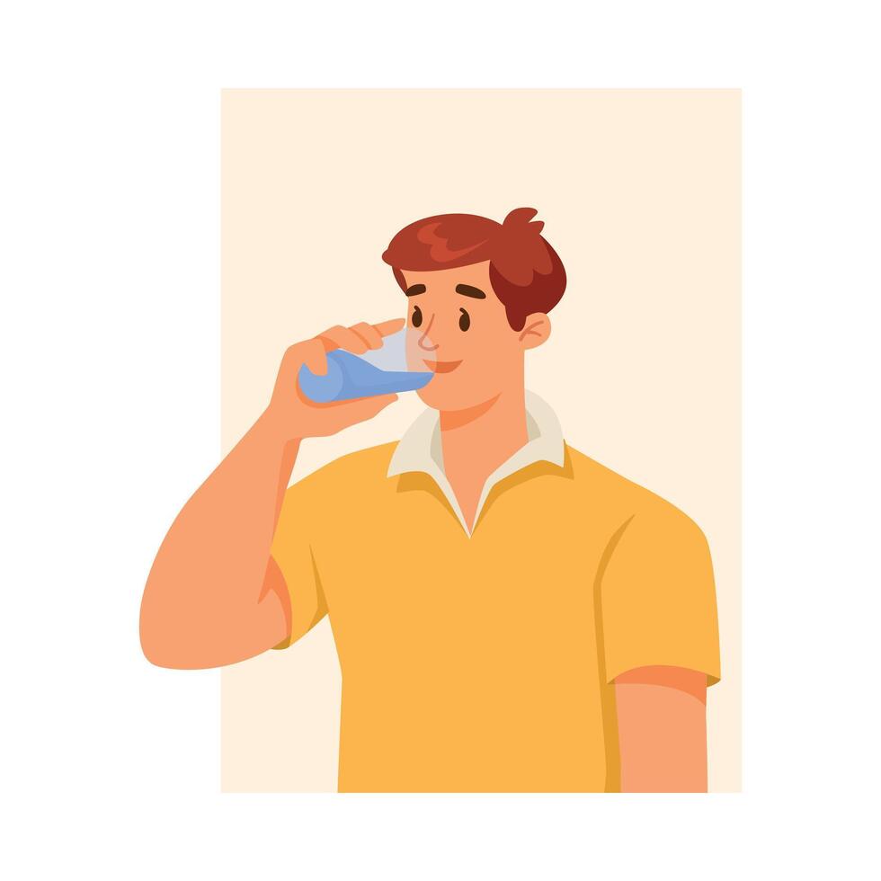 Man Character Drinking Pure Water Supports Immunity Engaged in Healthy Lifestyle Illustration vector