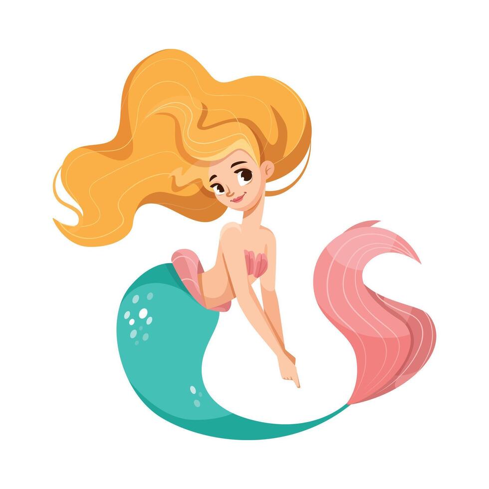 Pretty Mermaid Character with Fish Tail and Female Body Illustration vector
