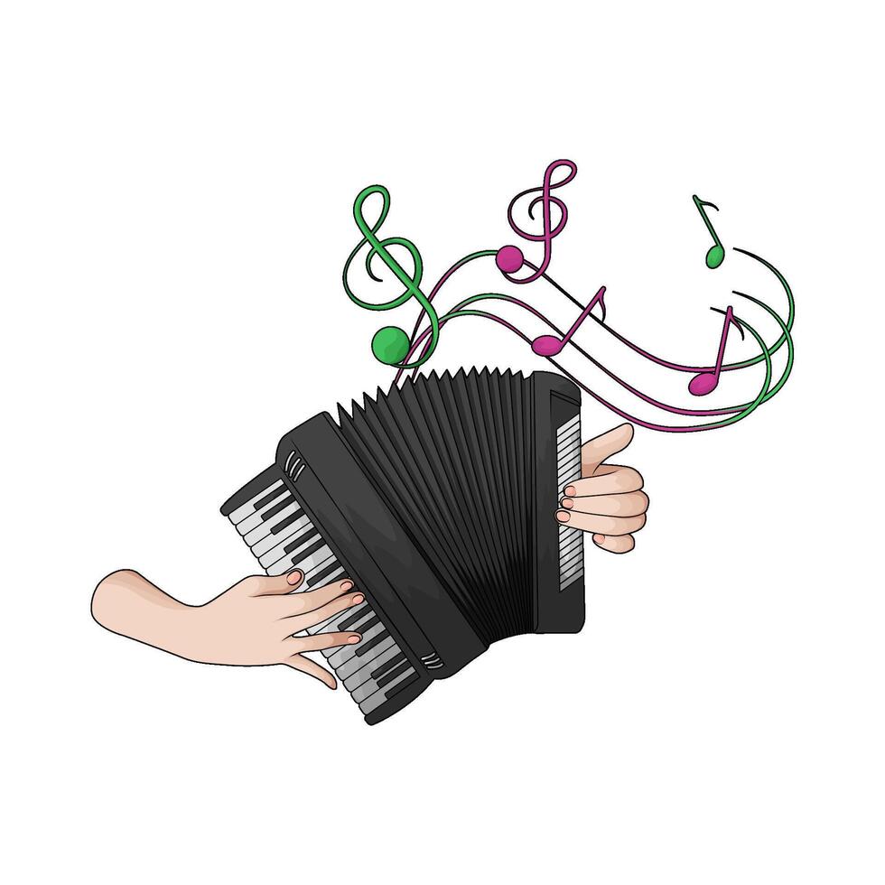hands playing accordions illustration vector