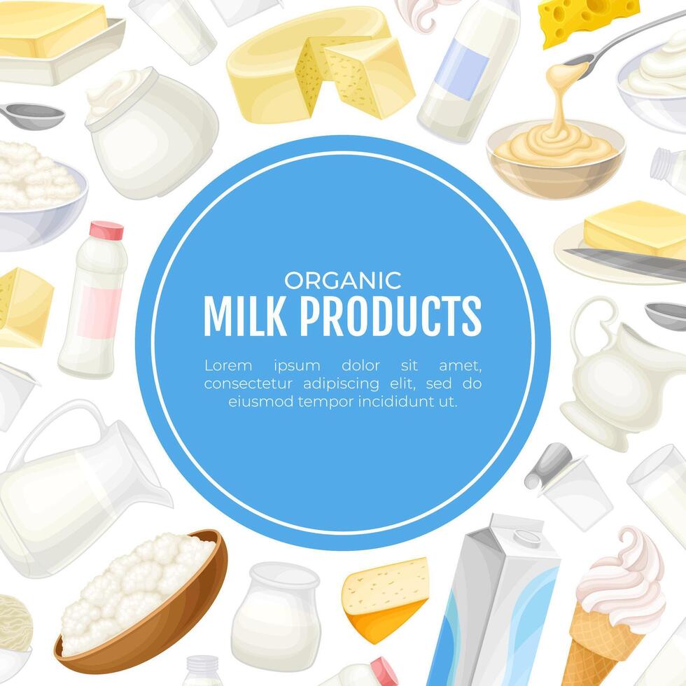 Milk Product Banner Design with Fresh Dairy Food Template vector