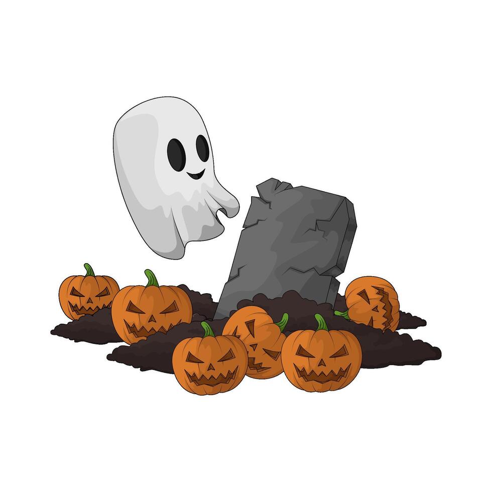 scary ghost with halloween pumpkin illustration vector