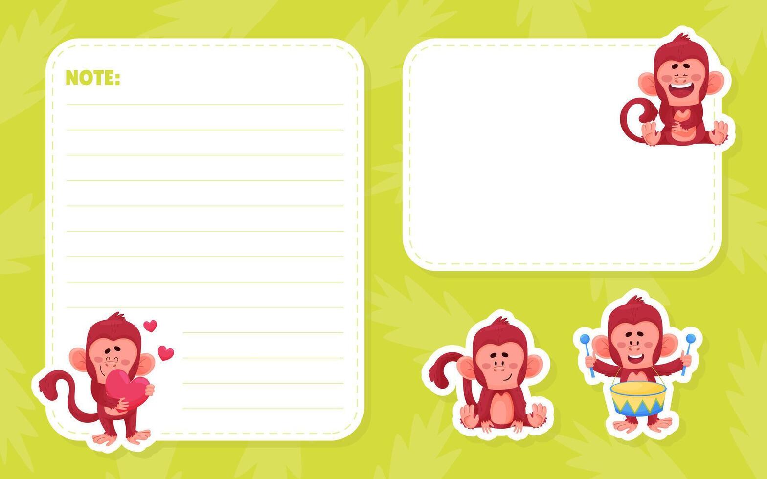 Note Card with Cute Playful Monkey Character Template vector