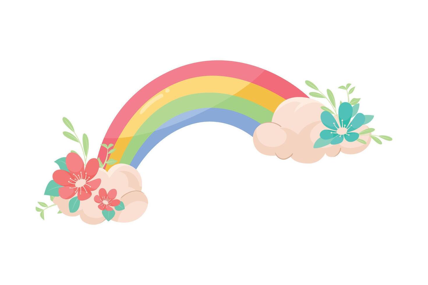 Rainbow as Celestial Body with Flower Adornment Illustration vector