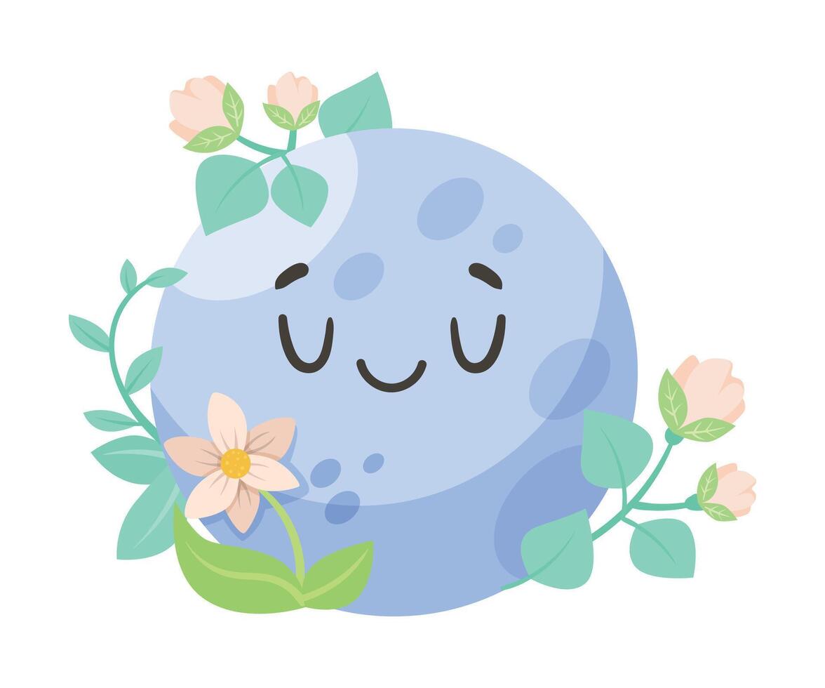 Cute Moon with Flowers and Pretty Face Illustration vector