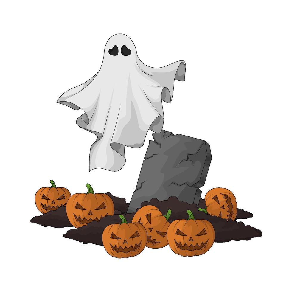 scary ghost with halloween pumpkin vector