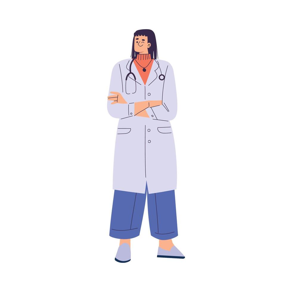 Doctor Woman Character in Coat with Stethoscope Working in Hospital Illustration vector