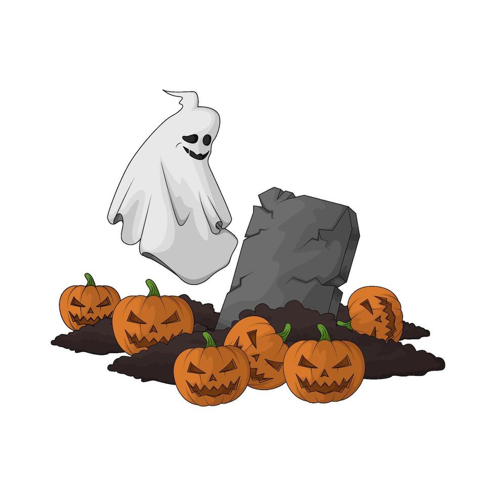 scary ghost and halloween pumpkin vector