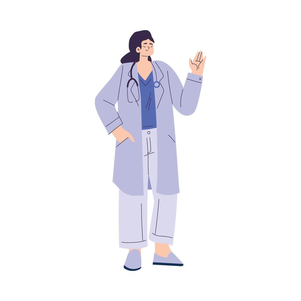 Asian Doctor Woman Character in Coat with Stethoscope Working in Hospital Illustration vector