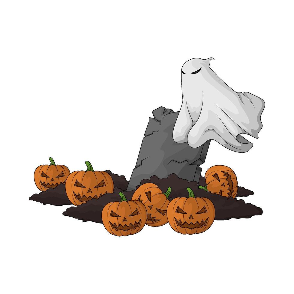 illustration of scary ghost and halloween pumpkins vector