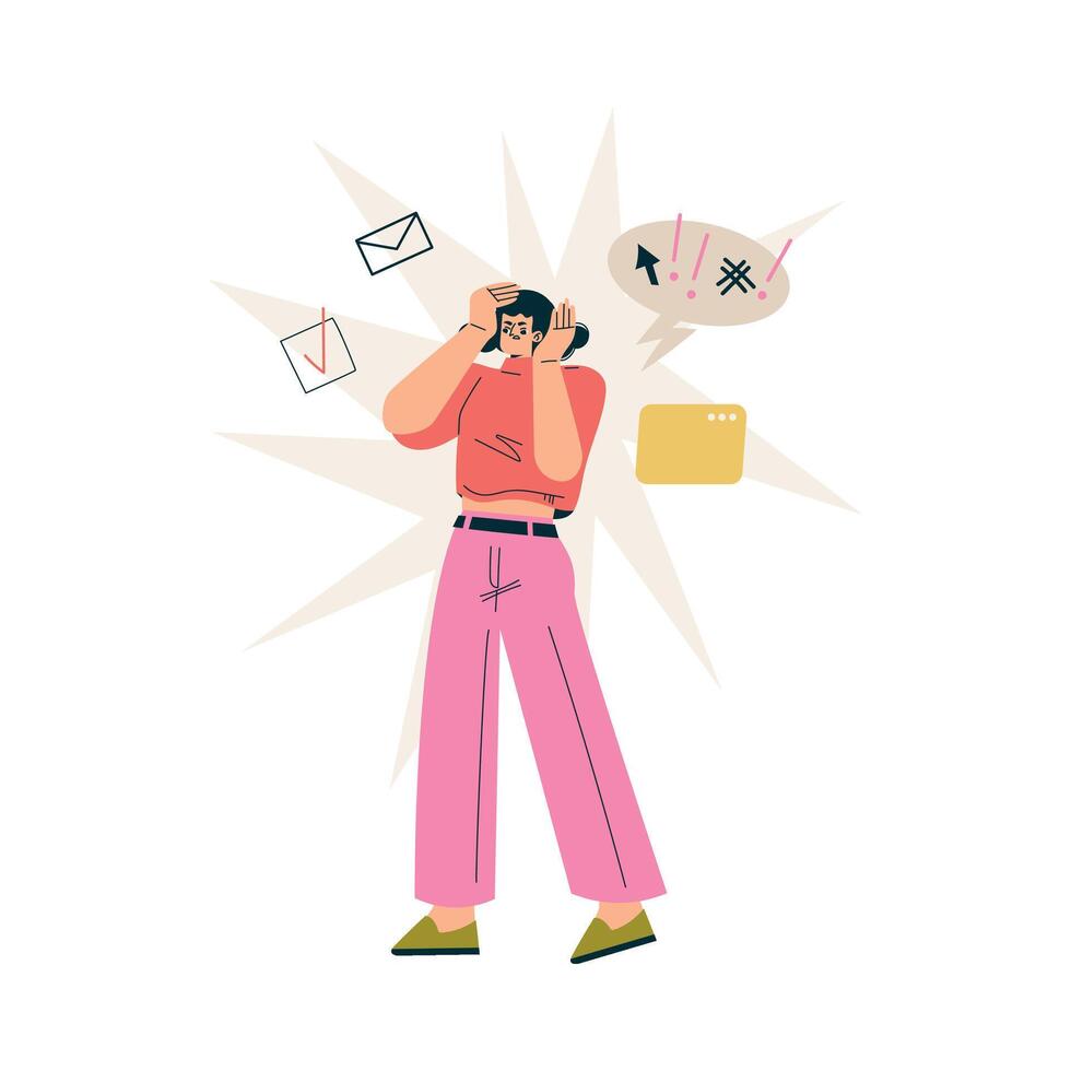 Multitasking Woman Character Doing Multiple Task Illustration vector