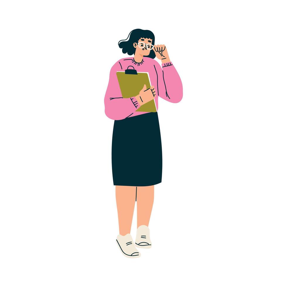 Multitasking Woman Character Doing Multiple Task Stand with Clipboard Illustration vector