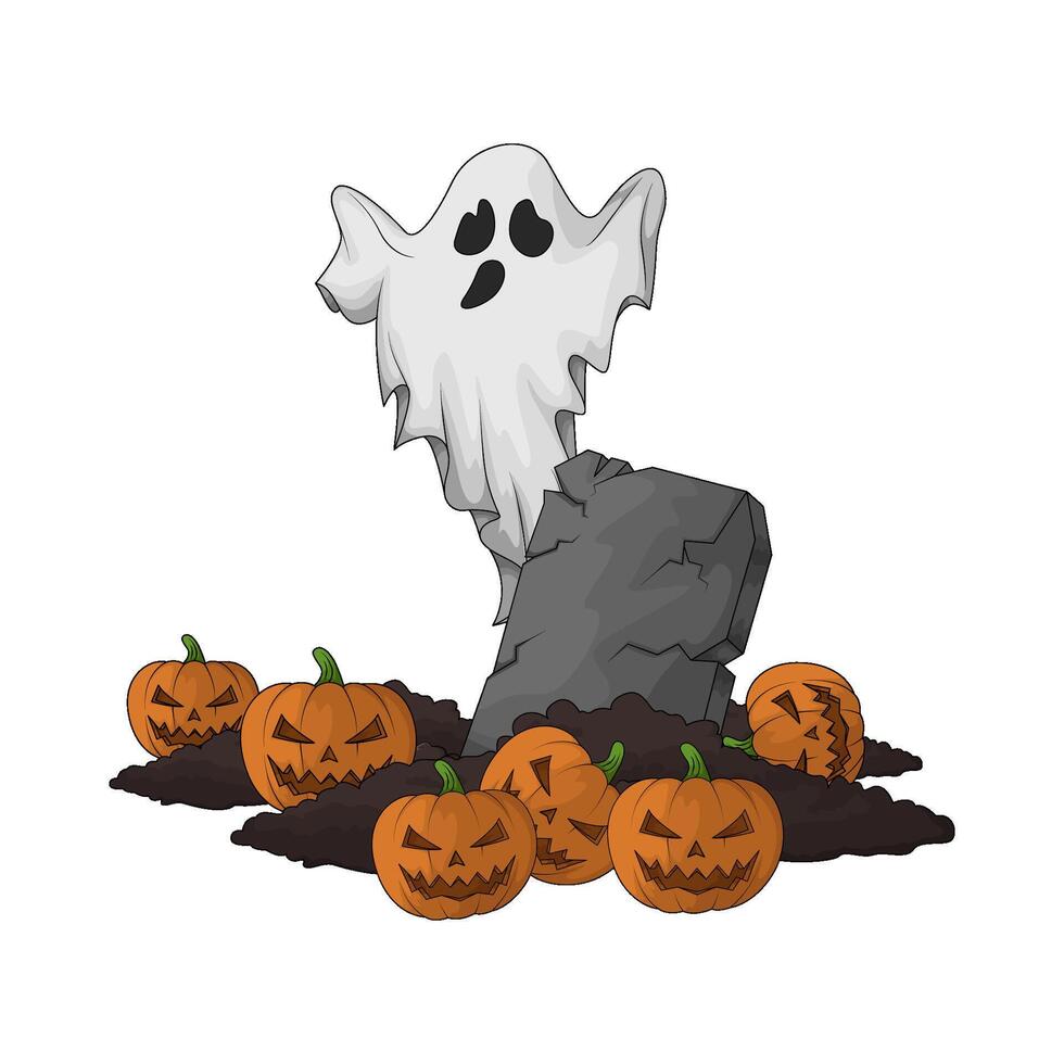 illustration of ghost with halloween pumpkin vector