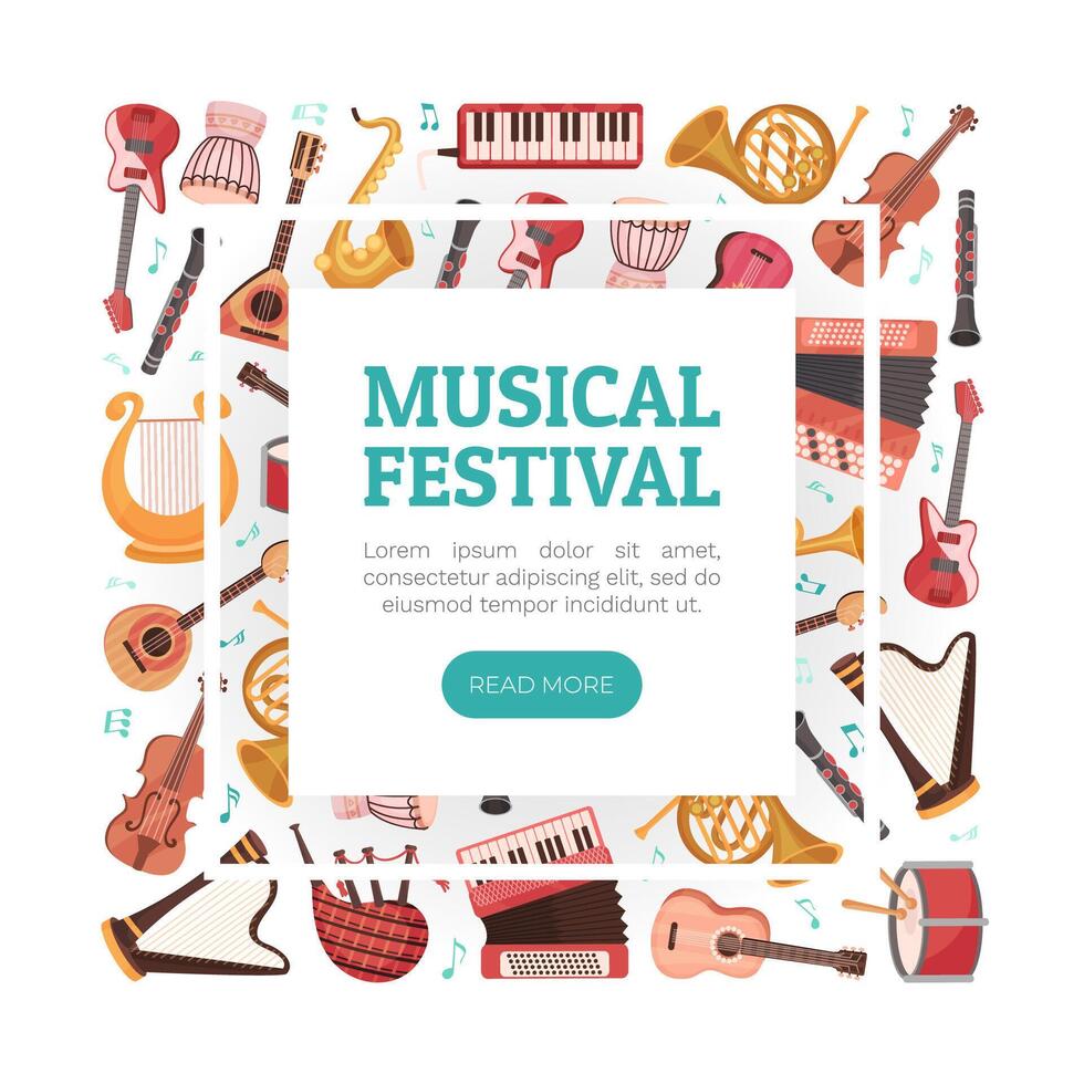 Musical Festival Banner Design with Instrument Template vector