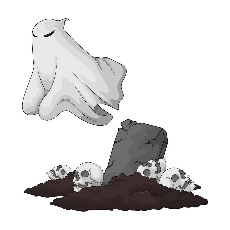 ghost in the graveyard with many skeletons vector