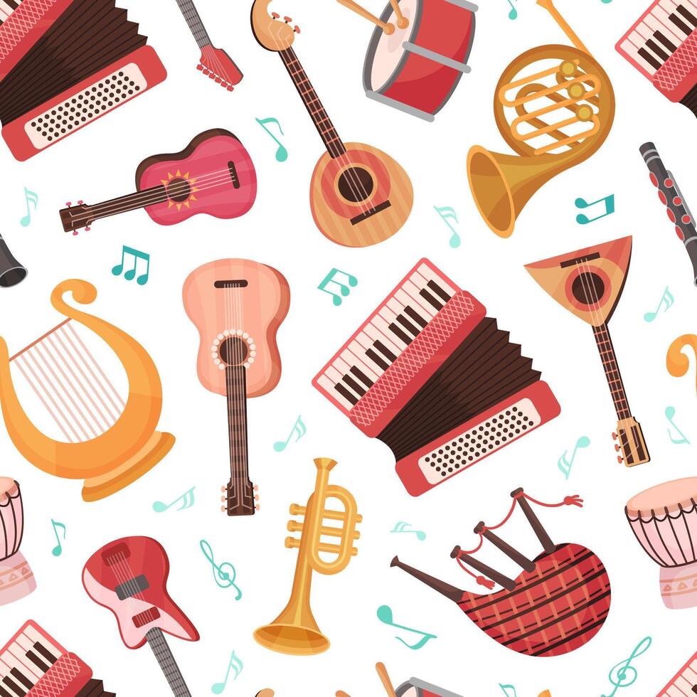 Musical Festival Seamless Pattern Design with Instrument Template vector