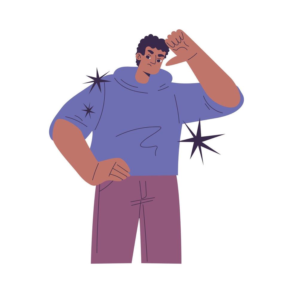 Negative Emotion with Man Character Show Thumb Down Express Feeling Illustration vector