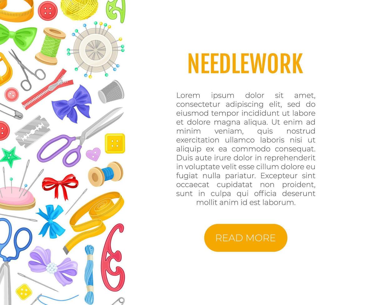 Needlework Banner Design with Tailor and Sewing Equipment Template vector