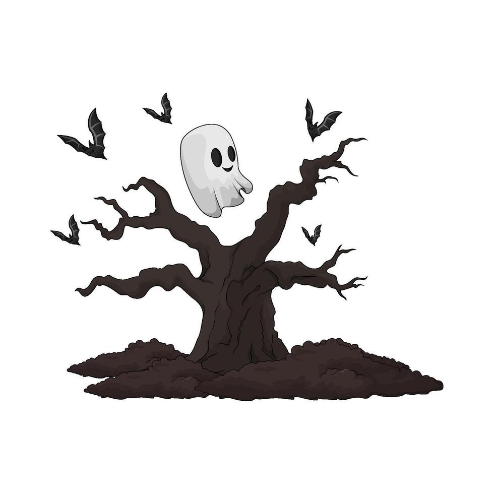spooky ghost in the tree illustration vector