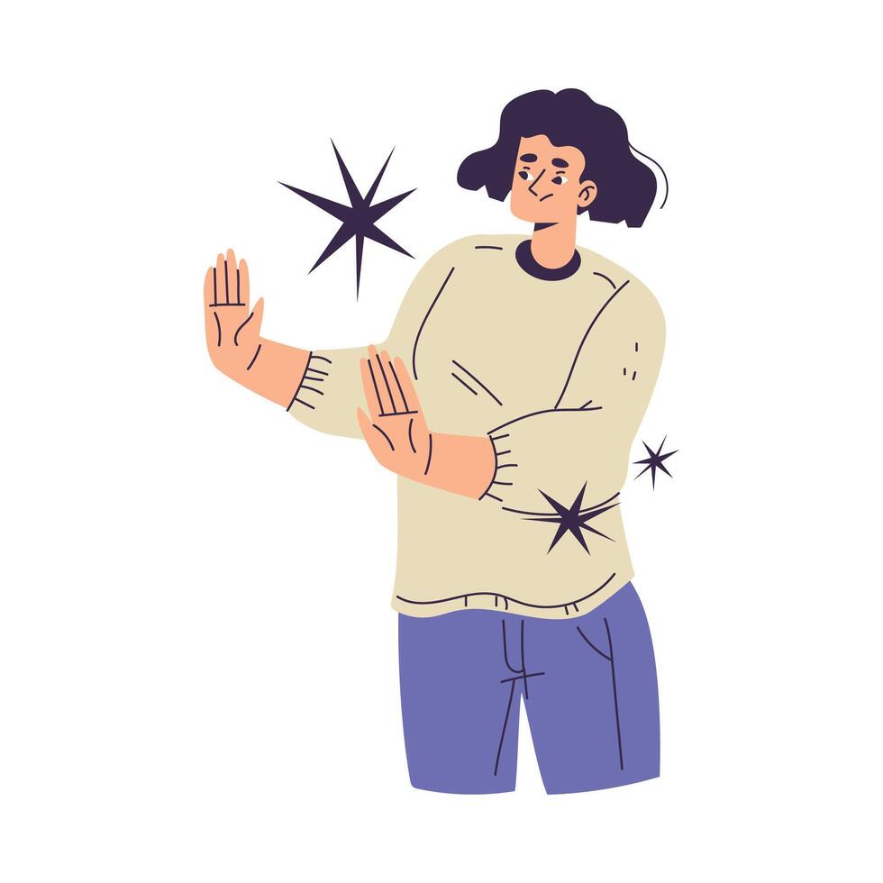 Negative Emotion with Woman Character Deny or Reject Express Feeling Illustration vector