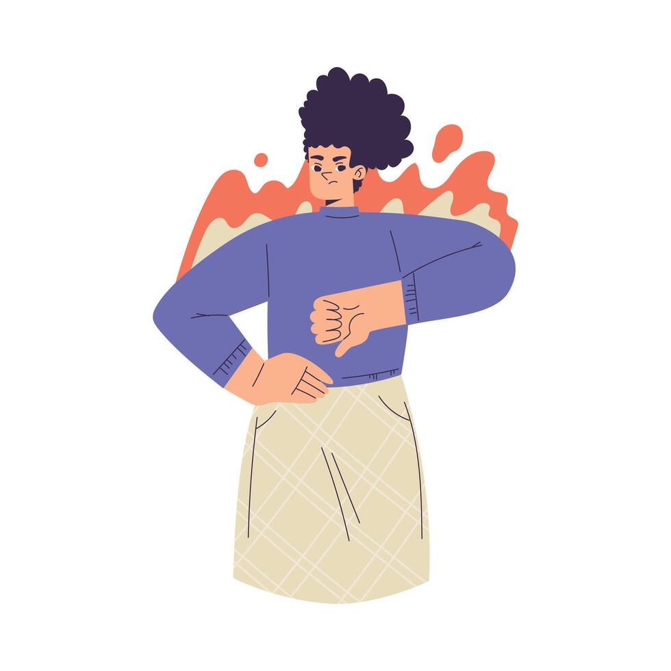 Negative Emotion with Angry Woman Character Show Thumb Down Express Feeling Illustration vector