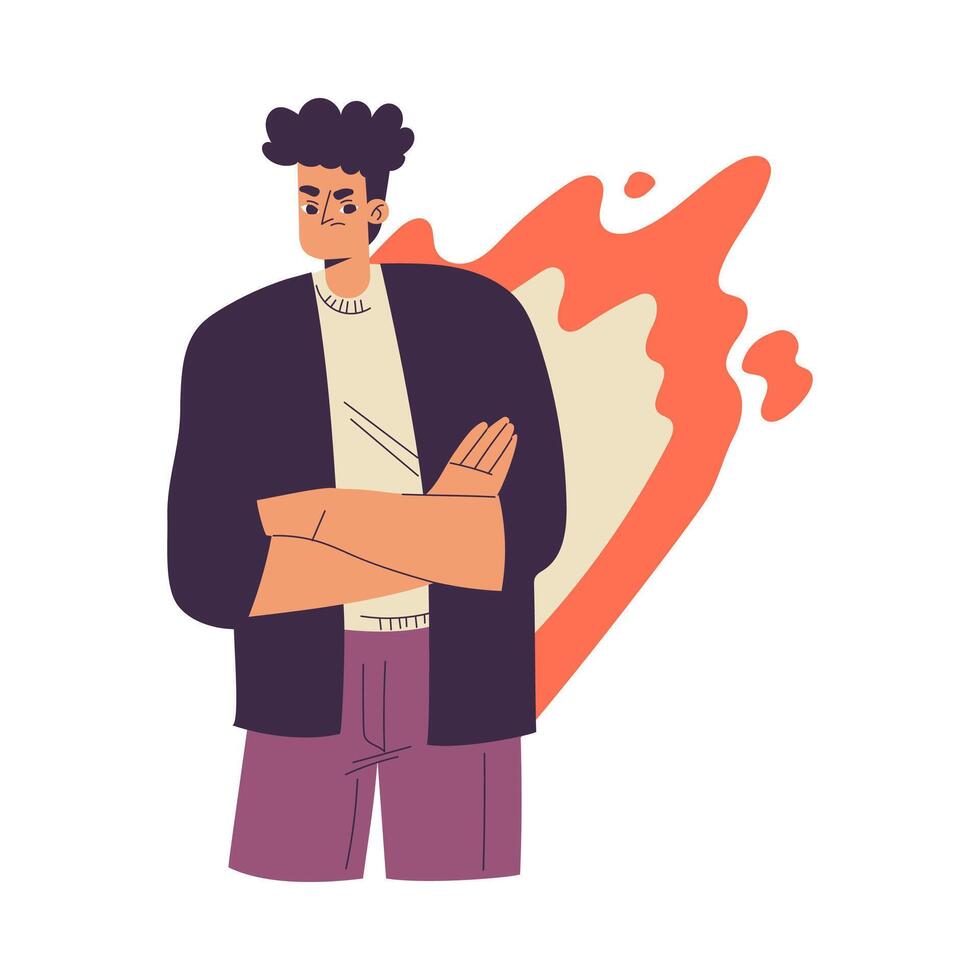 Negative Emotion with Angry Man Character with Folded Arms Express Feeling Illustration vector