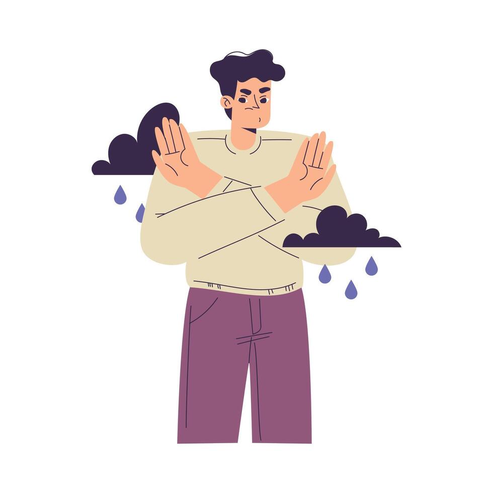 Negative Emotion with Man Character Deny or Reject Express Feeling Illustration vector
