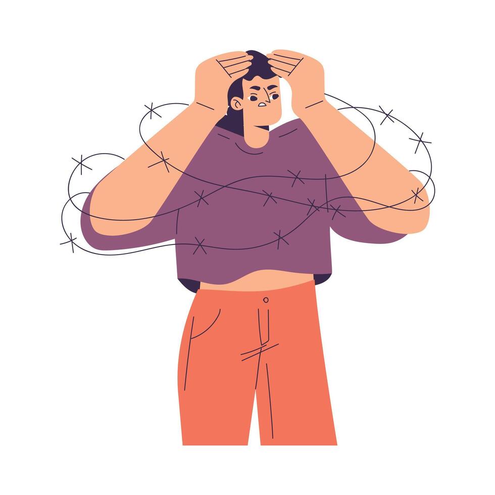 Negative Emotion with Frustrated Woman Character Express Feeling Illustration vector