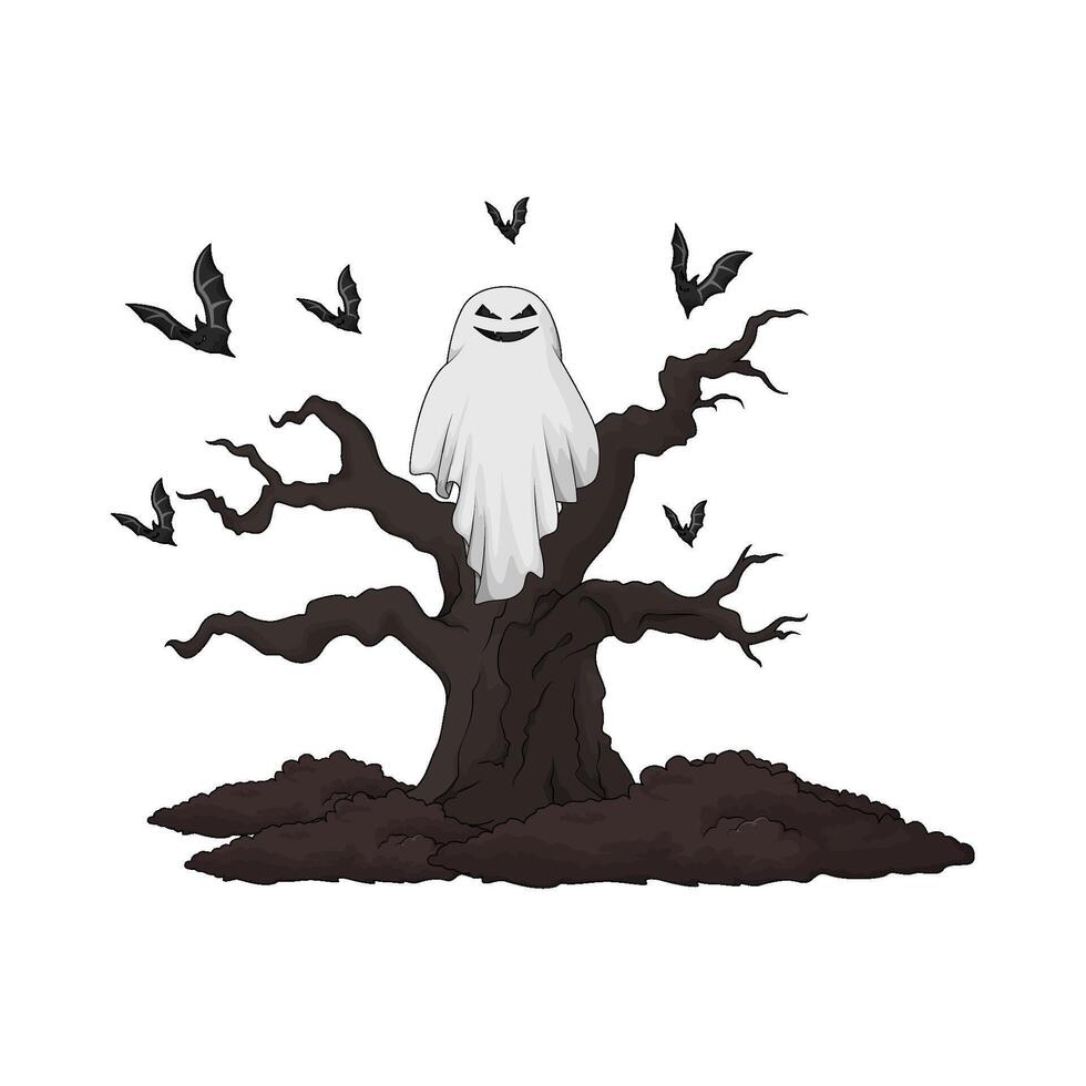 ghost in old tree illustration vector