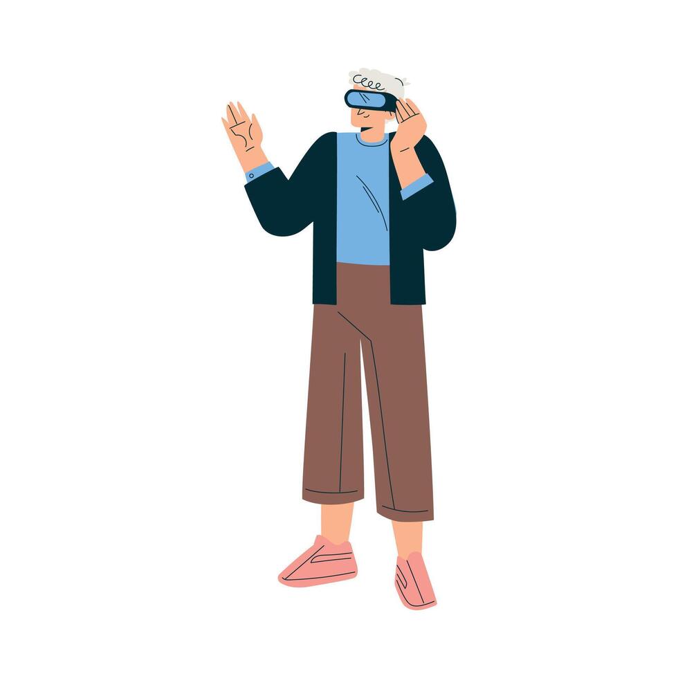 New Technologies with Man Character in Virtual Glasses Illustration vector