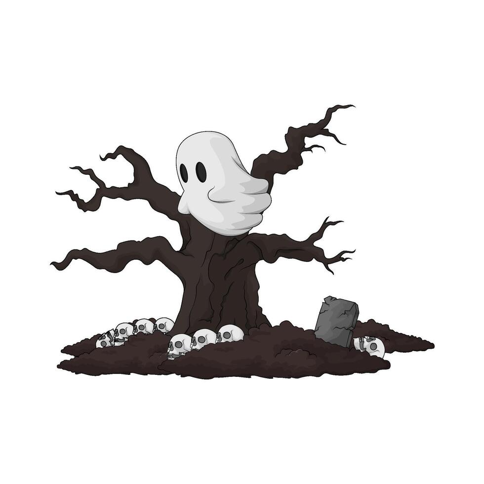 illustration of ghost in the old tree vector
