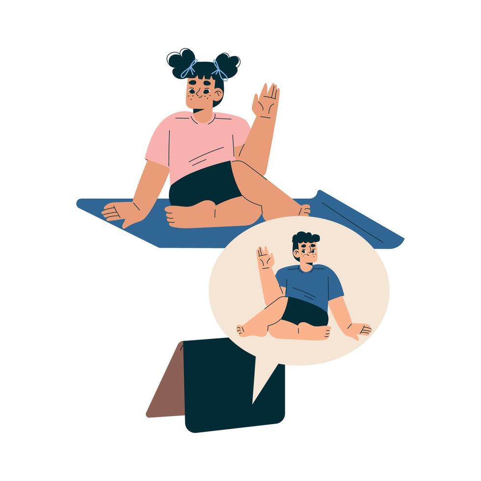 New Technologies with Kid Character with Tablet Sit and do Yoga Illustration vector
