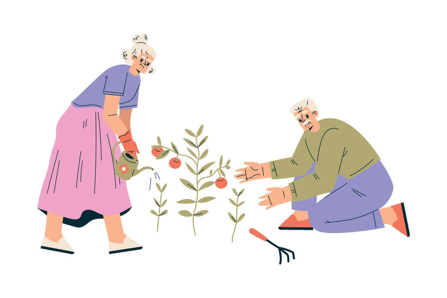 Nursing Home with Retired Man and Woman Character Do Garden Work Illustration vector