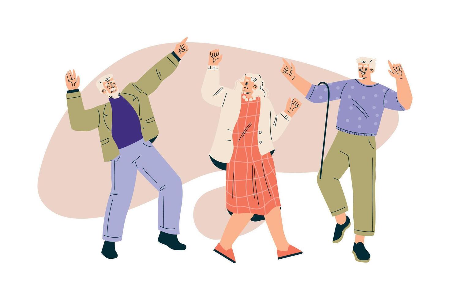 Nursing Home with Retired Man and Woman Character Dancing Illustration vector