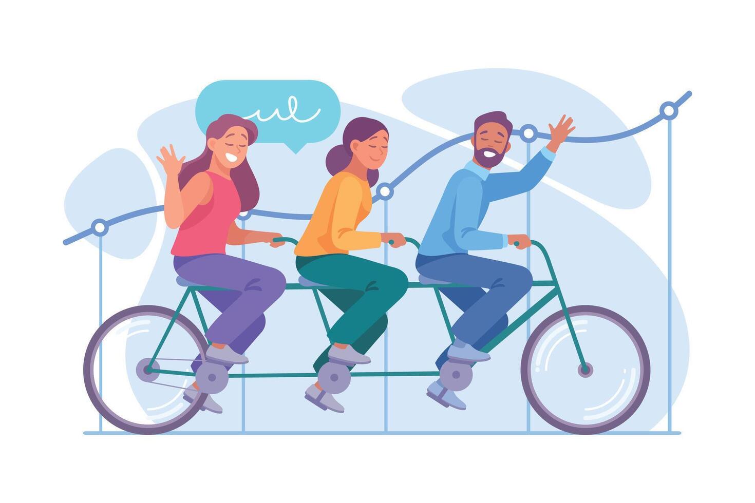 Business Process with Man and Woman Ride Bicycle Together Illustration vector