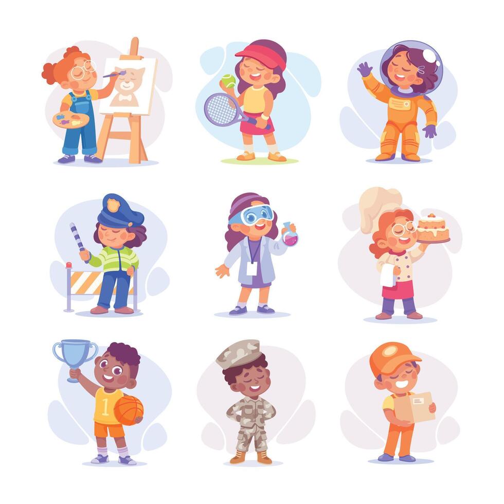 Child Profession Doing Different Job in Costume Set vector