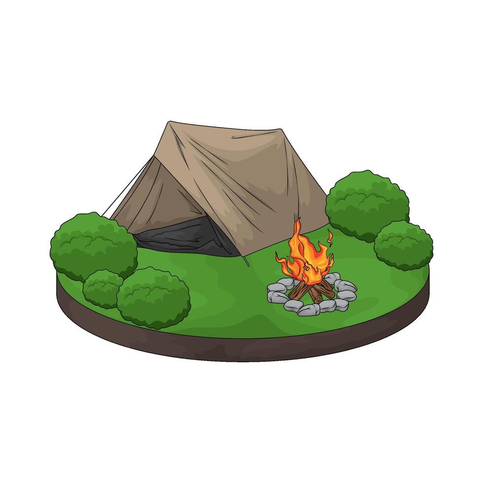 illustration of tent with bonfire vector